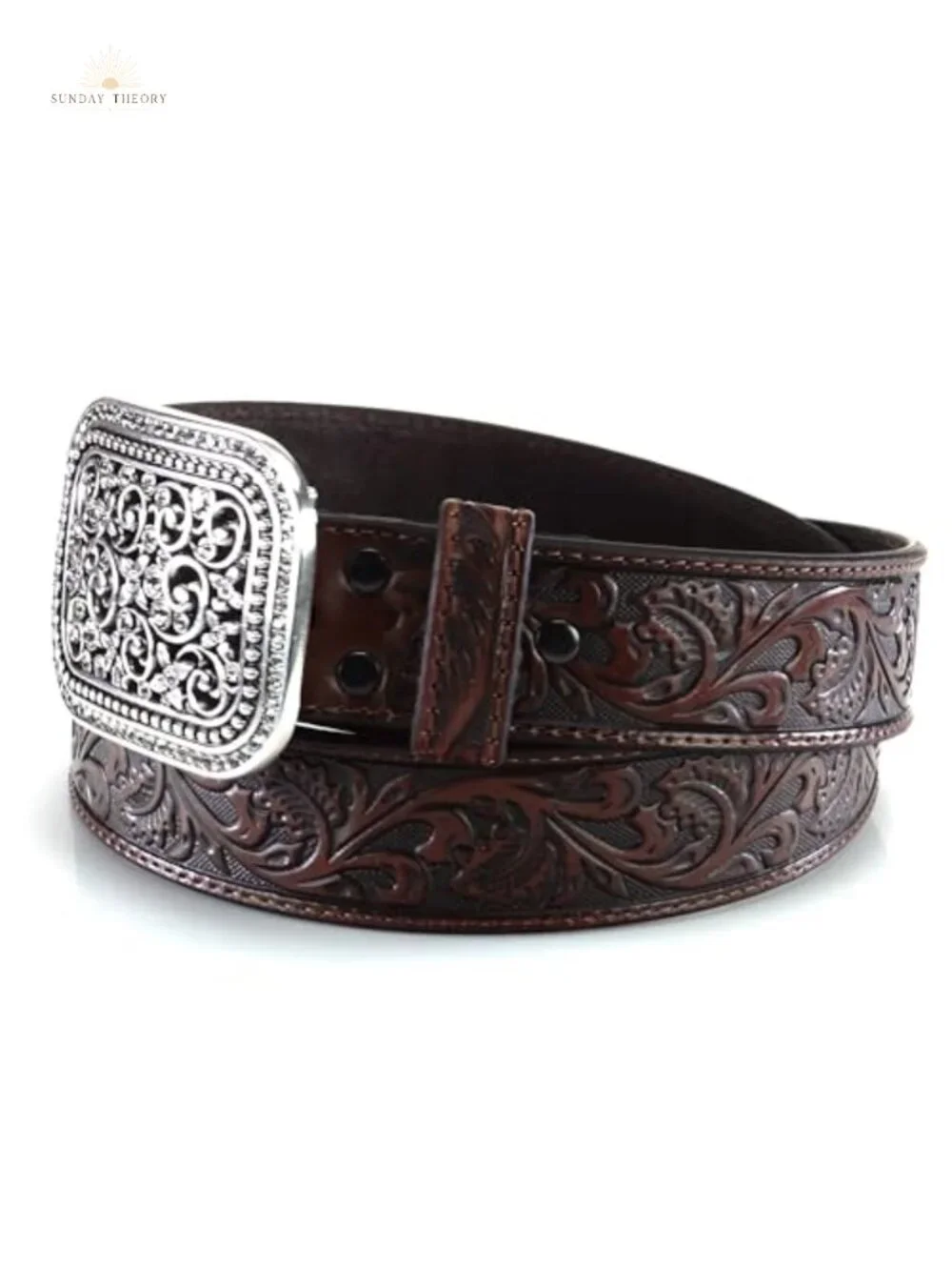 Genuine Leather Western Belt with Interchangeable Buckles